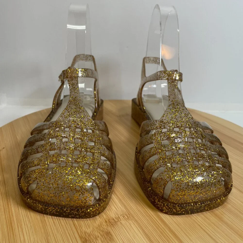 Mel by Melissa Girls 4 Gold Glitter Aranha Quadrada Sandals Square Toe Strappy